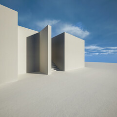 Empty concrete floor for car park. 3d rendering of abstract gray building with clear sky background.