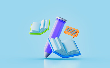 Wall Mural - pen book message chat sign 3d render concept for writing dialog notebook letter education