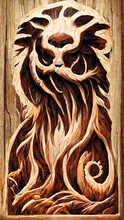 Flat Lion Wood Painting Texture