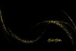Golden shimmering wave isolated on black background. Glittering trail of stardust. Abstract motion swirl wave of golden dust.