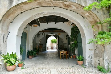 Entrance arch of an ancient palace in Sant'Agata de 'Goti, a medieval village in the province of Benevento in Campania, Italy.