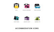 Accomodation Icons colours, travel and tourism categories
