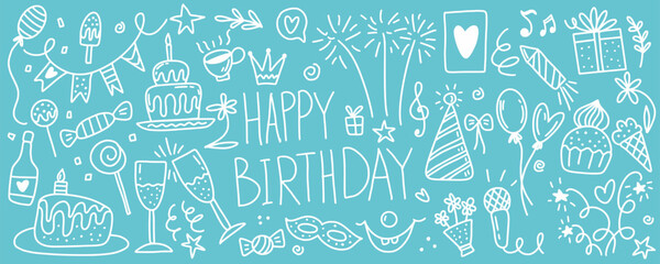 Wall Mural - Happy Birthday. Vector collection of doodle illustrations.