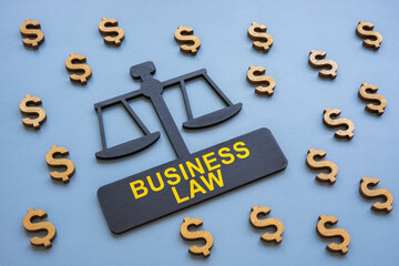 Wall Mural - Plate in the form of scales and the inscription business law.