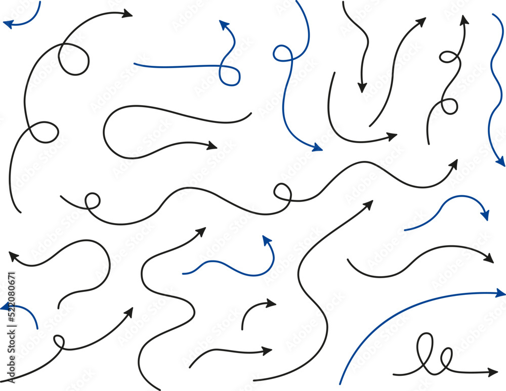 Big Set Arrows and directions signs. thin line with arrow. doodle style ...