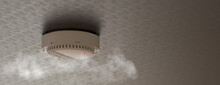 Smoke Detector Mounted On Roof In Apartment. 3d Rendering