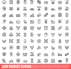Wall Mural - 100 robot icons set. Outline illustration of 100 robot icons vector set isolated on white background