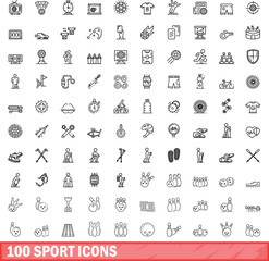 Poster - 100 sport icons set. Outline illustration of 100 sport icons vector set isolated on white background
