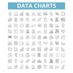 Wall Mural - Data charts icons, line symbols, web signs, vector set, isolated illustration