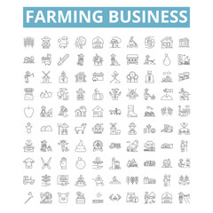 Farming business icons, line symbols, web signs, vector set, isolated illustration