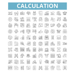 Wall Mural - Calculation icons, line symbols, web signs, vector set, isolated illustration