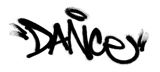 Sprayed dance font graffiti with overspray in black over white. Vector illustration.