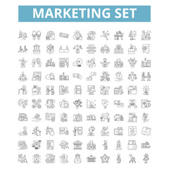 Wall Mural - Marketing set icons, line symbols, web signs, vector set, isolated illustration