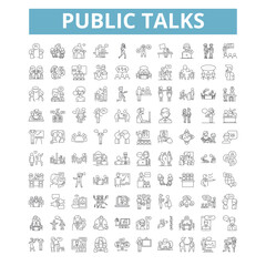 Wall Mural - Public talks icons, line symbols, web signs, vector set, isolated illustration