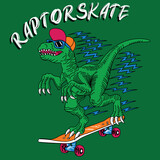 Fototapeta Dinusie - VELOCIRAPTOR WITH GLASSES AND CAP ON A SKATEBOARD WITH LIGHTNING BEHIND HIM