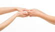 © serhii - female hands do massage, touch each other, stroke each other on a white background isolated