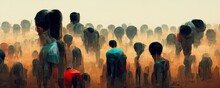 Crowd Of People Or Human Overpopulation In A Global Over Populated World. Population Growth. Overpopulation Crisis Conceptual Illustration