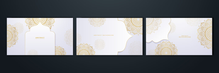 Wall Mural - Luxurious white arabesque background with gold mandala style art vector