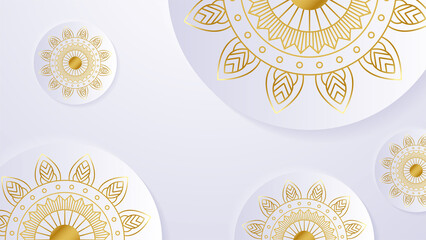 Luxurious white arabesque background with gold mandala style art vector