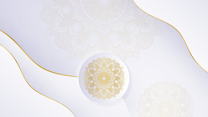 Wall Mural - Luxurious white arabesque background with gold mandala style art vector