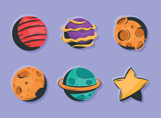 Wall Mural - six space outer icons