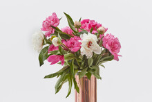 Pink And White Flowers In Copper Vase