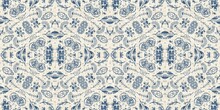 French Blue Floral French Printed Fabric Border Pattern For Shabby Chic Home Decor Trim. Rustic Farm House Country Cottage Flower Linen Endless Tape. Patchwork Quilt Effect Ribbon Edge.