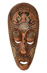 Wooden African mask isolated on white background. Travel souvenir.