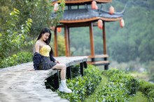 Asian Female Traveler Feel Relax At Rak Thai Village, Asian Woman Travel Concept, Mae Hong Son, North Of Thailand