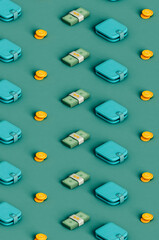 3d pattern of many wallets and money