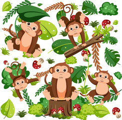 Wall Mural - Cute monkey seamless pattern