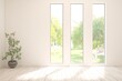 canvas print picture - White empty room with summer landscape in window. Scandinavian interior design. 3D illustration