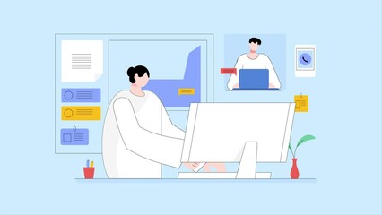 Wall Mural - company female representative providing online chat and email support for customers