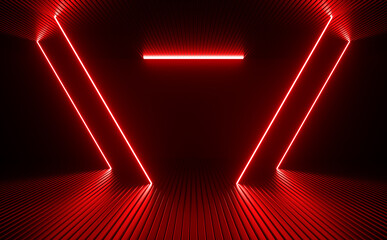 Wall Mural - Sci Fi Futuristic Red Neon Laser Beam Electric Glow Technology Illustration 3d Rendering