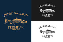 Salmon Logo Template. Fish Logo Vector. Fresh Fish Logo Concept. Animal Logo Vector. Seafood Retro Hipster Vintage Label Badge Vector Sticker Download