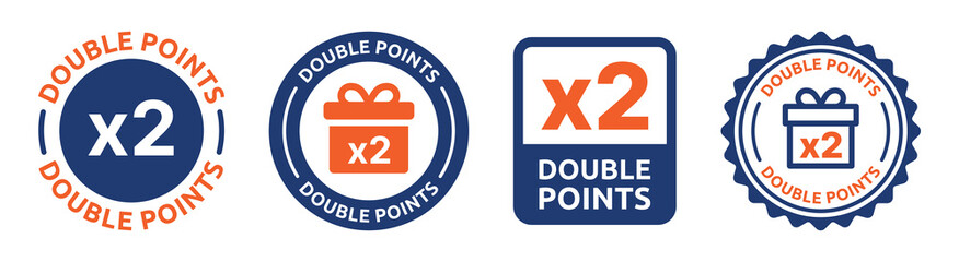 Earn reward x2 point sign collection. Vector illustration. Business advertisement concept.