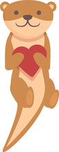 Weasel With Heart Icon Cartoon Vector. Cute Animal. Mink Ferret