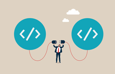 Programmer connect socket between coding program. API, application programming interface to connect between software, coding to exchange information for website.