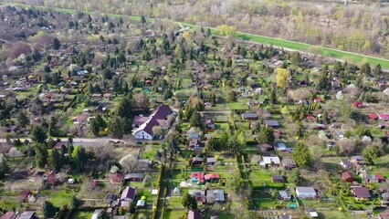 Poster - Drone video of allotment gardens in Mokotow area of Warsaw, Poland, 4k