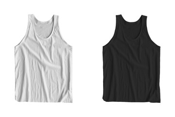 Wall Mural - Blank black and white Tank Top fold Shirt Mock-up for man isolated on white background. 3d rendering. man's underwear.