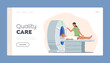 Medical Health Care Landing Page Template. Woman Patient Lying on Mri Scan Machine. Magnetic Resonance Imaging