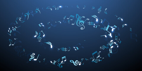 Wall Mural - Musical notes flying vector pattern. Song