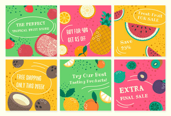 Wall Mural - Tropical fruit store ad at social media set