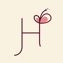 Wall Mural - Letter H logo. Alphabet initial. Lettering sign isolated on light background. Decorative style icon for brand identity. Leaf, plant, flower petals font monogram. Wedding, gift boutique signature.