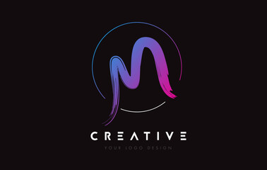 Creative Colorful M Brush Letter Logo Design. Artistic Handwritten Letters Logo Concept.