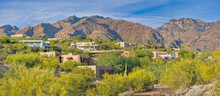Panoramic View Of A Mountainside Sloped Neighborhood At Tucson, Arizona