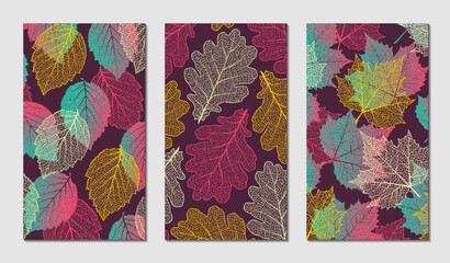 Wall Mural - floral vector templates with autumn leaves. plant print for holiday stories, greeting cards, banners
