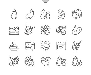 Wall Mural - Eggplant. Nature vegetable organic food nutrition. Cooking eggplant. Menu for cafe. Pixel Perfect Vector Thin Line Icons. Simple Minimal Pictogram