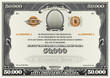 Vector fictitious US 50,000 dollars treasury bond. Gray vintage frame with guilloche mesh. Banknote with an oval and the inscription Gallatin