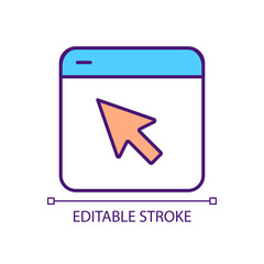 Sticker - Mouse pointer on browser window RGB color icon. Call to action. Kind of website. Improve user experience. Isolated vector illustration. Simple filled line drawing. Editable stroke. Arial font used